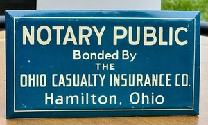 INSEGNA ASSICURAZIONE VITTIME VINTAGE NOTAIO BLU VINCOLATO DA OHIO HAMILTON OHIO - Foto 1 di 6