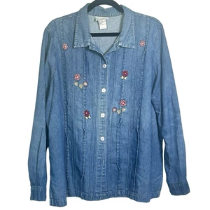 Camisa Blair Plisada Frontal Bordada Cambray Abotonada Talla XL Floral Campesina - Imagen 1 de 5