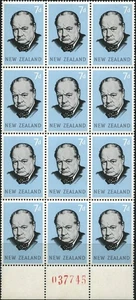 New Zealand Churchill Commemoration 1965 numbered block of 12 MNH SG: 829 - Picture 1 of 2