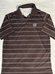 NASA Embroidered S/Sleeve Polo Medium Brown Striped Antigua Golf Shirt Preowned - Picture 1 of 6