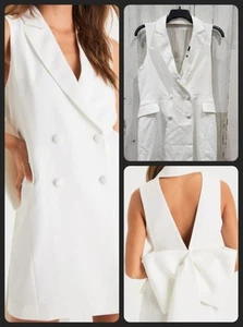 Mini abito blazer bianco senza maniche con fiocco LULUS confidently Classy taglia LARGE**NUOVO SENZA ETICHETTE - Foto 1 di 11