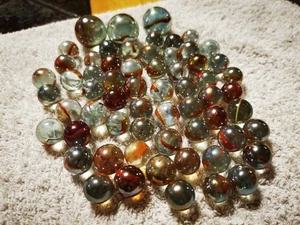 62 alte Glasmurmeln bespielt, Klar m. rotbraun 3x Ca. 2,4 / 59x Ca. 1,4 - 1,6 - Bild 1 von 7