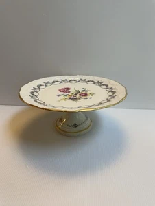 LIMOGES FRANCE“MEISSEN BOUQUET”BLUE RIBBON BOWS FLORAL CAKE PEDESTAL 10.5” X 6”H - Picture 1 of 24