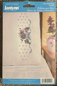 Vintage Janlynn Pillowcases - Violets -  Stamped Embroidery - New - Picture 1 of 2