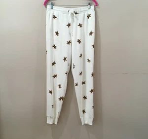 Jane&Delancey Women's M Jogger Pants Fleece Ivory Gingerbread Holiday Xmas New - Picture 1 of 6
