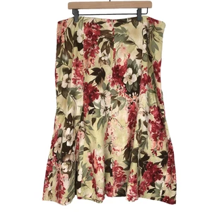 VTG R.Q.T Linen Cotton Midi Skirt Plus Sz 18 Floral Cottage Swing Tulip Feminine - Picture 1 of 11