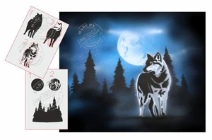 AS-094 Wolf Step by Step Airbrush Schablone für Acryl Spray Wand Tattoo Farbe - Picture 1 of 2