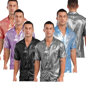 Camisa Para Hombre Top Hip Hop Disfraz Metálico Botón Blusas Ropa Interior Ver a Través - Imagen 1 de 81