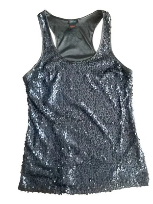 Camiseta sin mangas con lentejuelas negra mate elegante noche cóctel fiesta maquinilla de afeitar espalda grande Foto 1 de 4