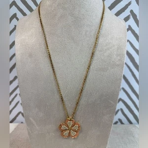 J Crew Pink Enamel Flower Pendant Gold Necklace - Picture 1 of 4