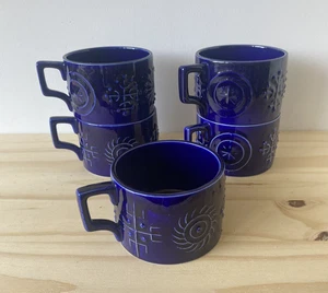 Set of 5 Cobalt Blue Totem Tea cups Susan Williams Ellis Portmeirion. - Picture 1 of 7