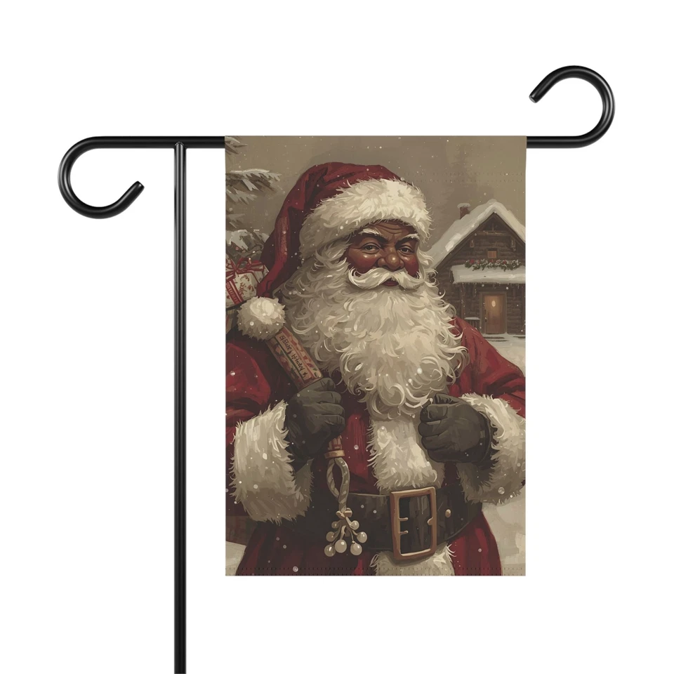 Banner de jardín de Papá Noel negro vintage | Decoración navideña al aire libre afroamericana de Papá Noel Foto 1 de 1
