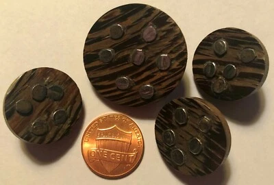 4 Thick Unusual Natural Wood Wooden Shank Buttons 1 x 1 3/16" & 3 x 7/8" 9653 - Image 1 of 2