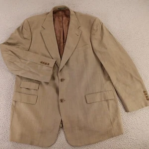 Evan Picone Jacket XL Beige Brown Wool Silk Twill Ticket Pocket Blazer 46R - Picture 1 of 18