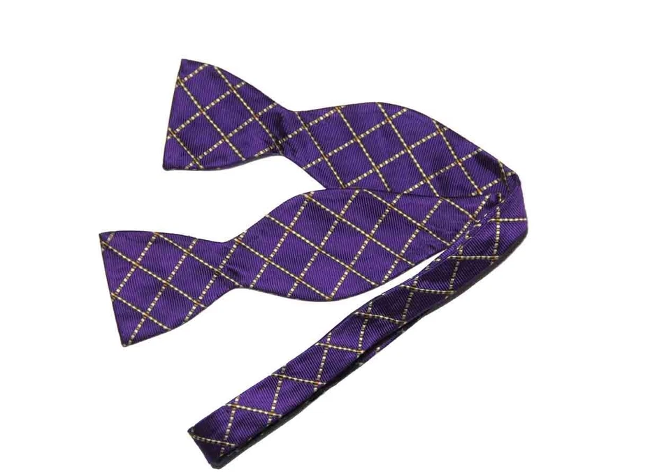 Pajarita Jos A Bank 100 % seda cosida a mano púrpura marrón a cuadros sistema operativo ajustable para hombre Foto 1 de 1