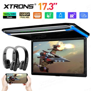 17.3" Car Roof Ceiling Flip Down Overhead Monitor 1080P USB HDMI HD TV +Headsets - Picture 1 of 17
