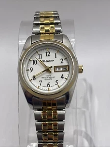 Sharp Women's Quartz Watch Two Tone Stretch Band Day/Date- New Battery - Picture 1 of 7