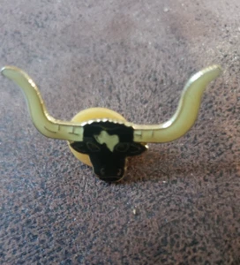Vintage Texas Longhorns Enameled Pin, Steer, Cowboy Hat, Tie Tack, Lapel Pin, TX - Picture 1 of 2