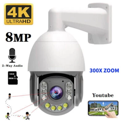 8MP 4K 300x Zoom Card Slot Two-Way Audio P2P 30fps PoE Speed Dome PTZ IP Camera - Image 1 of 4