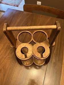 FOLDING Wooden Wine Bottle Caddy: Holds 2-4 Bottles and 2 Wine Glasses 14x9x7” - Picture 1 of 9