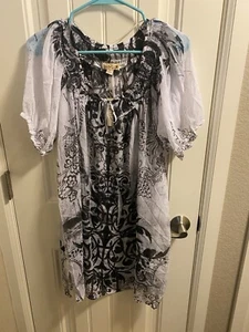 Neu mit Etikett Unity World Wear L Strandkleid Überwurf durchsichtig weiß schwarz Sublimationsstil - Bild 1 von 7