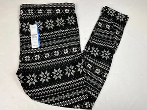 Time and Tru Black Fairisle Christmas Snowflake Plush High Rise Fitted Leggings - Picture 1 of 2