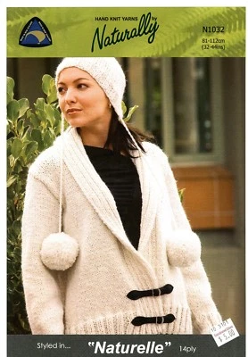 Naturally Hand Knit Yarns KNITTING PATTERN N1032 Jacket & Hat 14Ply Women 32-44" - Image 1 of 2