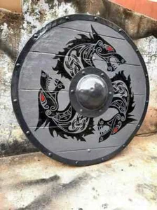 Medieval Wooden Viking Shield Dragon Face Round shield Wall Art ,Warrior Knight - Picture 1 of 4