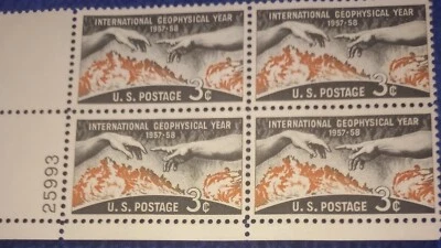 US 3 Cent International Geophysical Year 1958 Scott Block Of 4 MNH Stamps  - Image 1 of 4