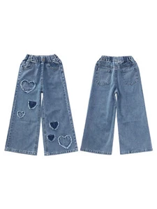 Kinder Mädchen Jeans Reisen Denim Weites Bein Hosen Einkaufen Unten Gerade - Bild 1 von 20