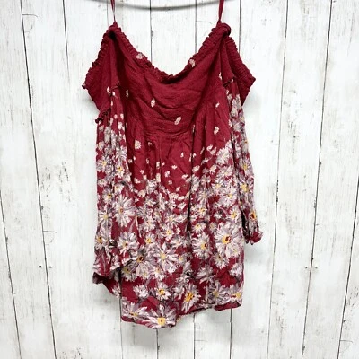 Top ECOT'E Mujer Doble Hombro Frío Manga Larga Floral Rojo Sin Tirantes Rayón Foto 1 de 4