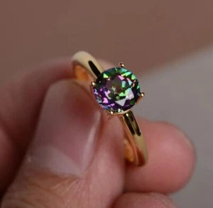 Wedding Gift 2Ct Simulated Mystic Topaz Women's Solitaire Ring 925 Silver - Picture 1 of 4