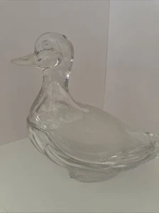 Piatto anatra cristallo piombo smerigliato con coperchio Crystal Creations Industries vintage - Foto 1 di 4