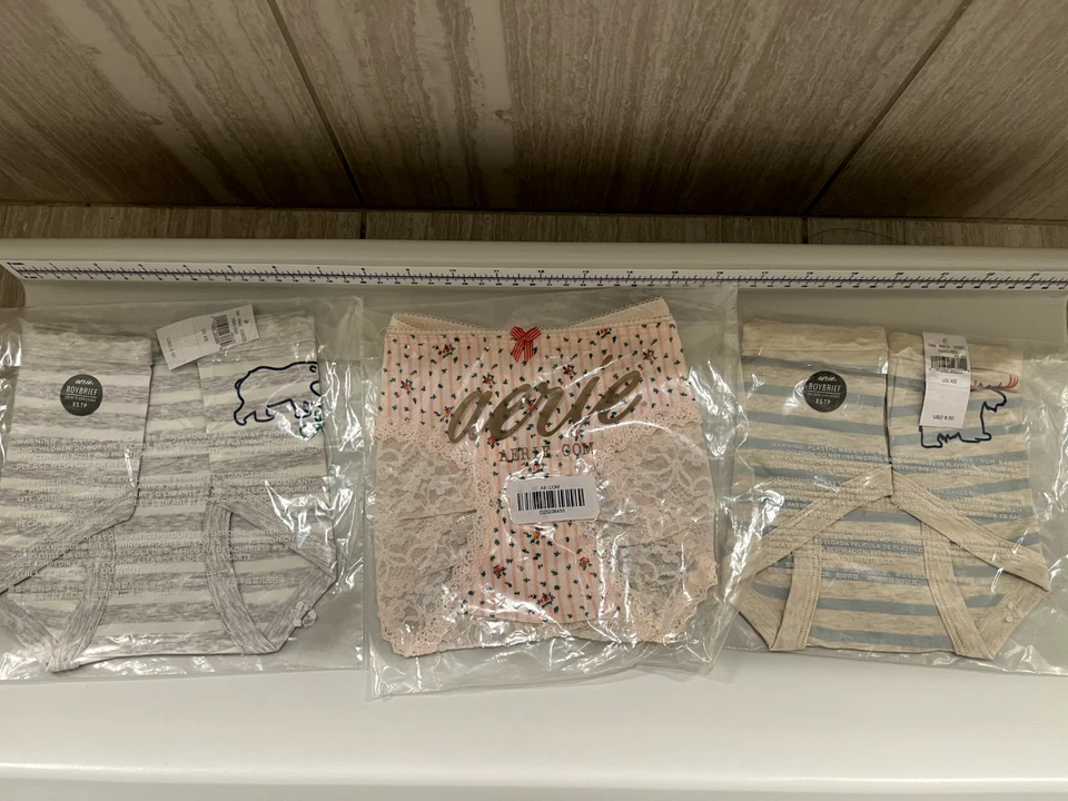 NEW Aerie 3pc Boyshort Panties- Stripes and Lace- Women’s Size XS - Image 1 of 4