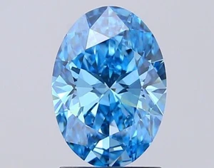 1.53 CT-VVS2 Vivid Blue Oval Shape Lab Created Diamond For Solitaire Ring - Picture 1 of 2