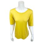 Isaac Mizrahi Womens Essentials Pima Cotton Elbow Sleeves Top Yellow Medium Size