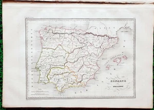 Espagne Ancienne - Superbe Carte Aquarellée sur Papier Vergé 41x28 par Huot 1837 - Picture 1 of 1