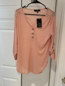 NWT Fred David Women's Button Down 3/4 Sleeve Blouse V Neck Size MediumPeach - Picture 1 of 11