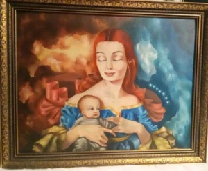 Madonna/Mother And Child Framed Custom Painting On Art Board By Robyn Hood 1960s - Picture 1 of 24