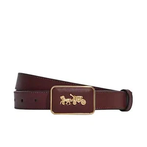 COACH WOMEN'S XL WINE OXBLOOD LEATHER BELT & GOLD GRACE PLAQUE BUCKLE 25 MM NEW - Picture 1 of 2