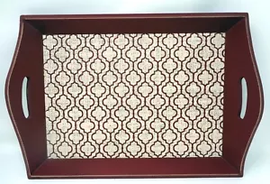 Moroccan Pattern Sienna Wooden Handled Serving Tray - Picture 1 of 6
