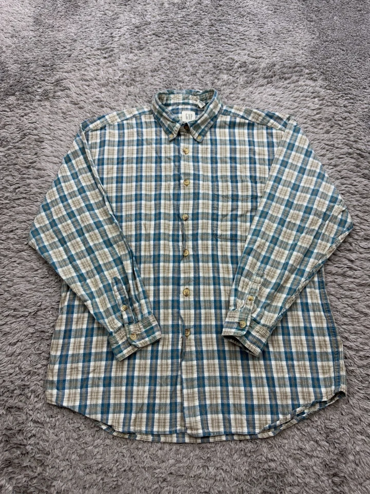 Camisa feminina vintage Gap XXL verde xadrez mistura de linho anos 90 Y2K botão para baixo flanela top - Imagem 1 de 4