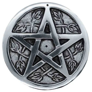 Runder Räucherstäbchenhalter aus Metall mit Pentagramm und Blattdesign (P110) - Bild 1 von 1