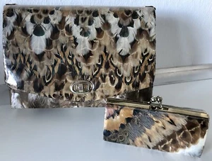 ausgefallene Clutch Schultertasche + Portemonnaie mit echten Federn - Bild 1 von 10