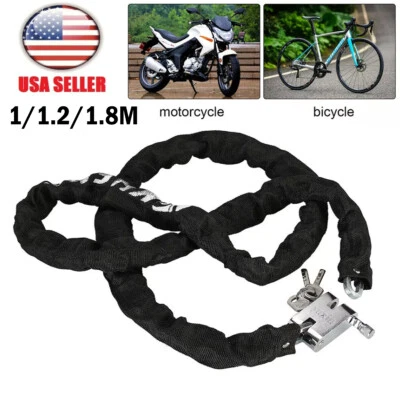 1.8M HEAVY DUTY STRONG MOTORCYCLE MOTORBIKE BIKE SECURITY CHAIN AND PADLOCK LOCK - Image 1 of 4