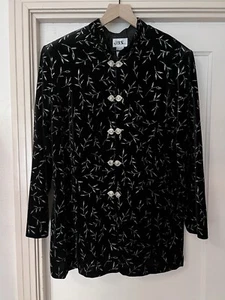 J.B.S. LTD. Plus Black Velvet Silver Sparkle Jacket Size 2X Vintage - Picture 1 of 10