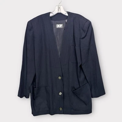 Blazer Traje Chaqueta De Colección Años 90 DKNY Donna Karan Mezcla Lana Talla L Para Mujer Azul Marino Foto 1 de 4