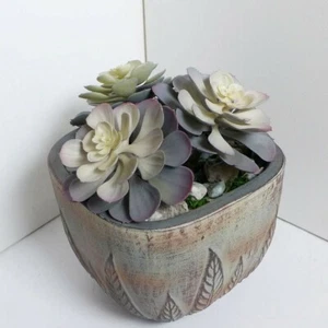 3 Pcs (5.5" Head ) Artificial Succulents Plants Gray Big Snow Lotus (#98) - Picture 1 of 3