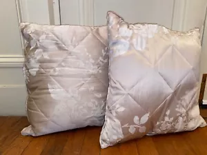 Champagne Gold Pair Satin Scatter Cushions Floral Vintage 1920s Style Quilted - Picture 1 of 5