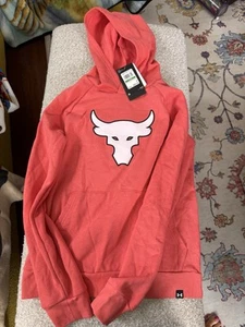 Under Armour Pullover Hoodie Boy Youth L Pink Peach Project Rock Bull NWT - Picture 1 of 4